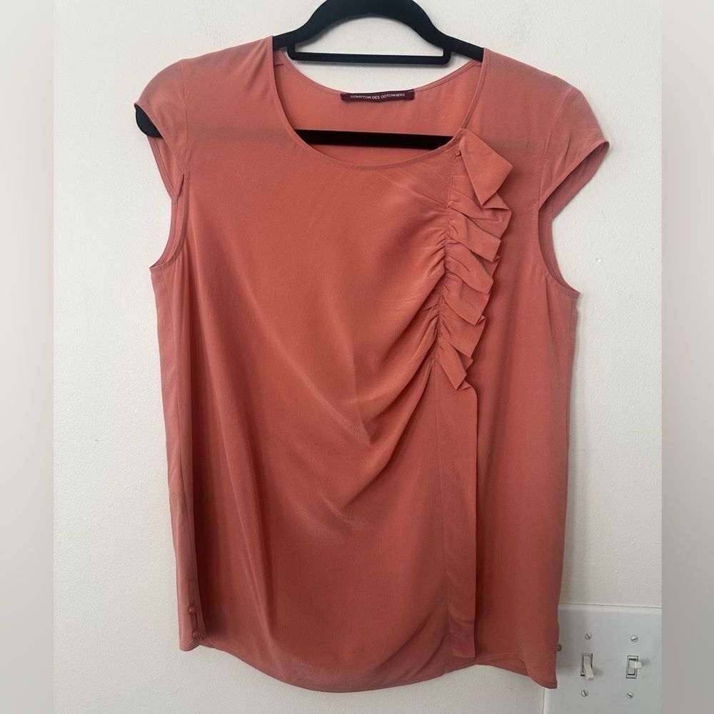 COMPTOIR DES COTONNIERS Salmon 100% Silk Blouse 4